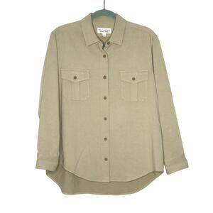NILI LOTAN Cotton Linen Blend Shirt Jacket Button Down Oversized Khaki Women's L